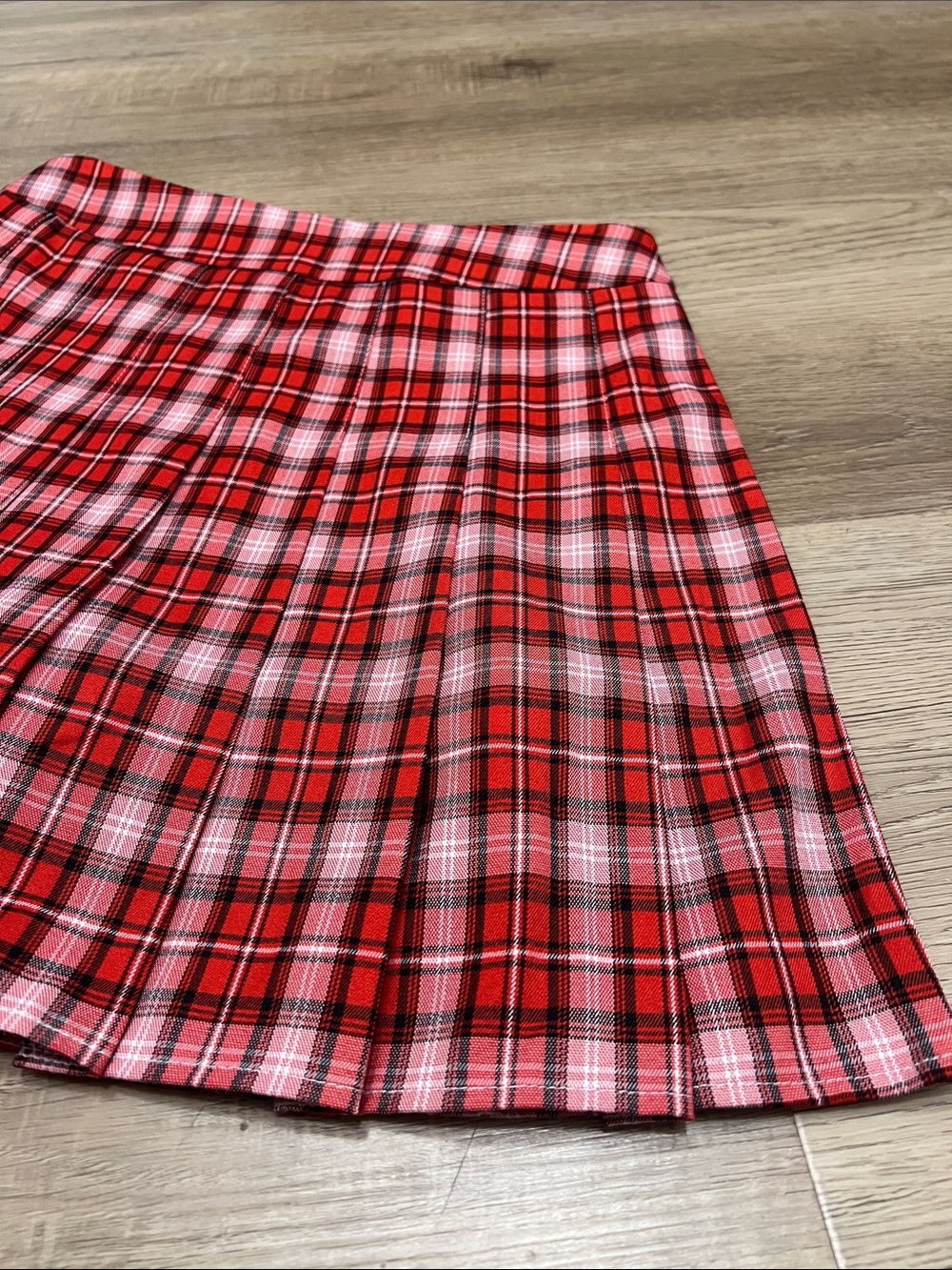 Red Plaid Pleated Mini Skirt - Women